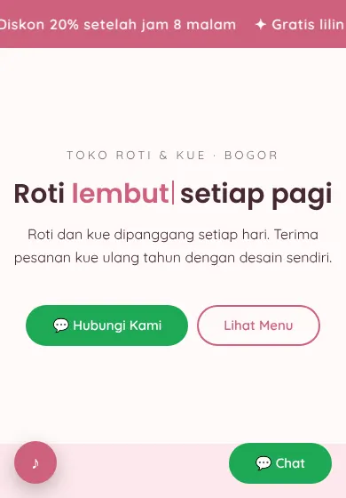 Contoh tampilan template Manis Bakery