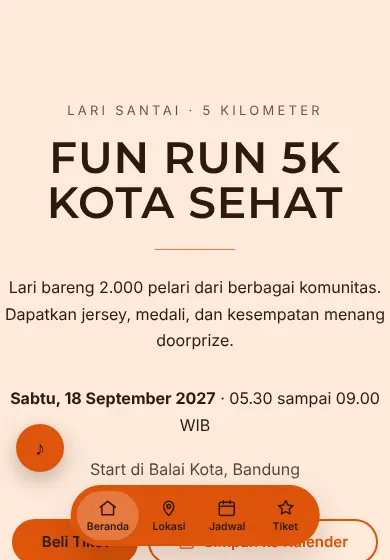 Contoh tampilan template Fun Run 5K Kota Sehat