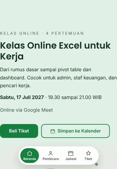 Contoh tampilan template Kelas Online Excel untuk Kerja
