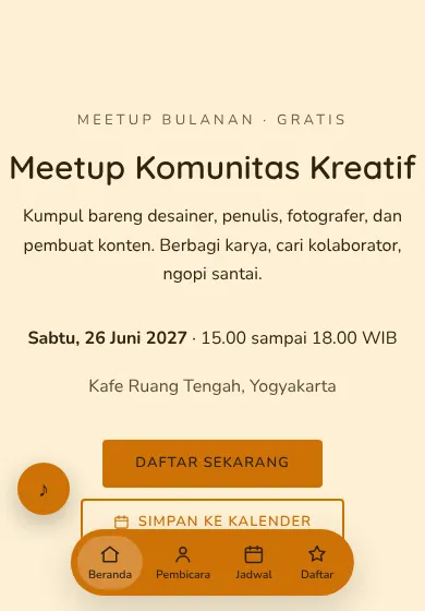 Contoh tampilan template Meetup Komunitas Kreatif