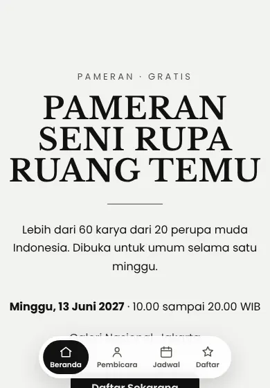 Contoh tampilan template Pameran Seni Rupa Ruang Temu