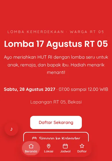 Contoh tampilan template Lomba 17 Agustus RT 05