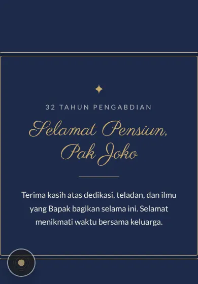 Contoh tampilan template Selamat Pensiun, Pak Joko