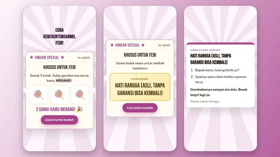 Contoh tampilan template Tiket Gosok Berhadiah