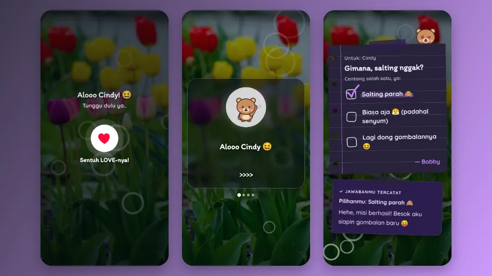 Contoh tampilan template Game Gombal Berhadiah