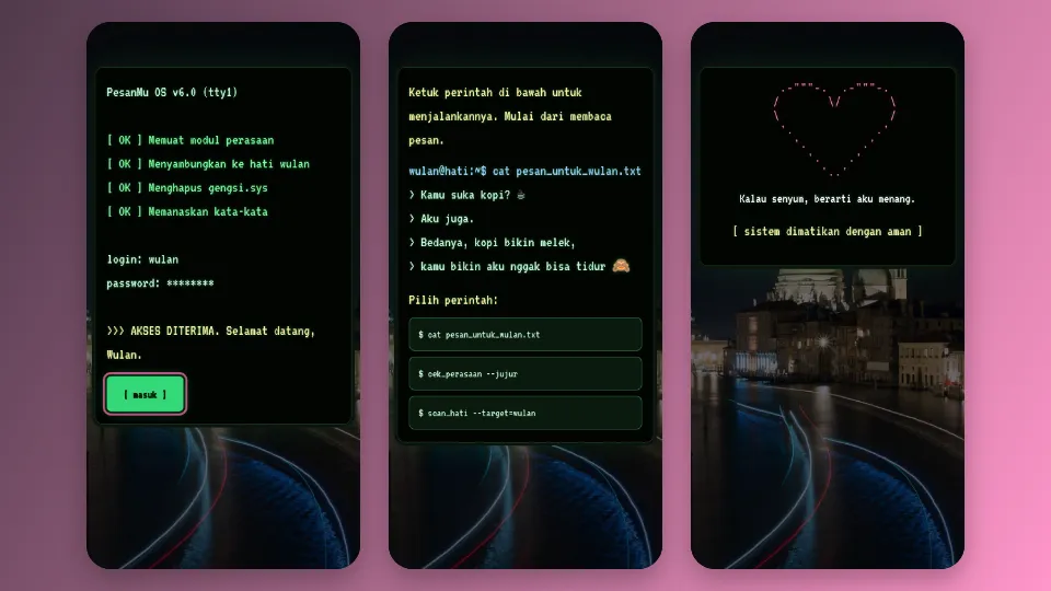 Contoh tampilan template Terminal Rahasia