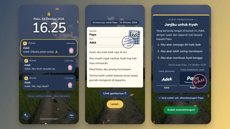 Contoh tampilan template Kartu Pos untuk Ayah