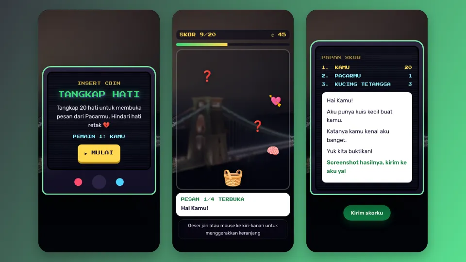 Contoh tampilan template Game Tangkap Hati