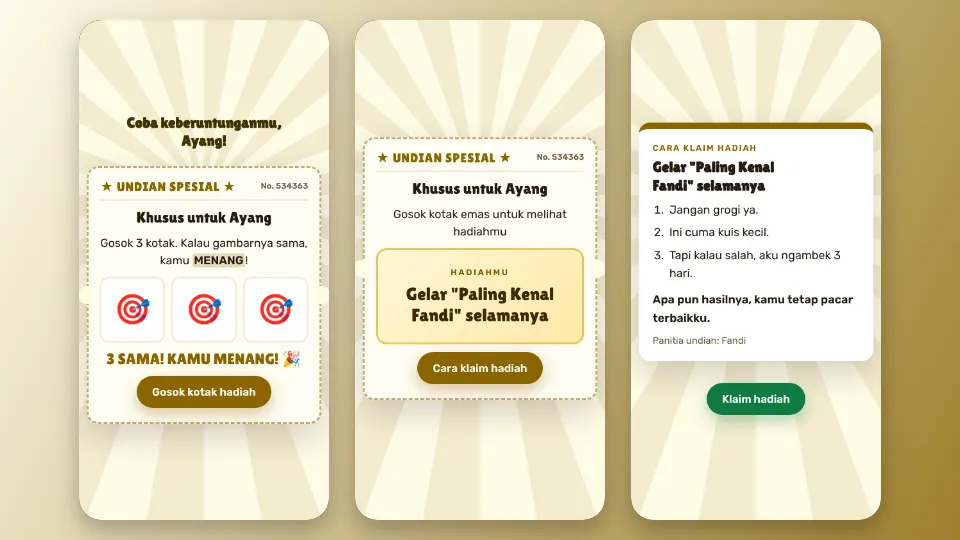 Contoh tampilan template Tiket Gosok Berhadiah