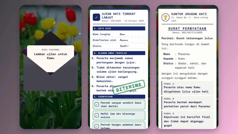 Contoh tampilan template Formulir Ujian Hati