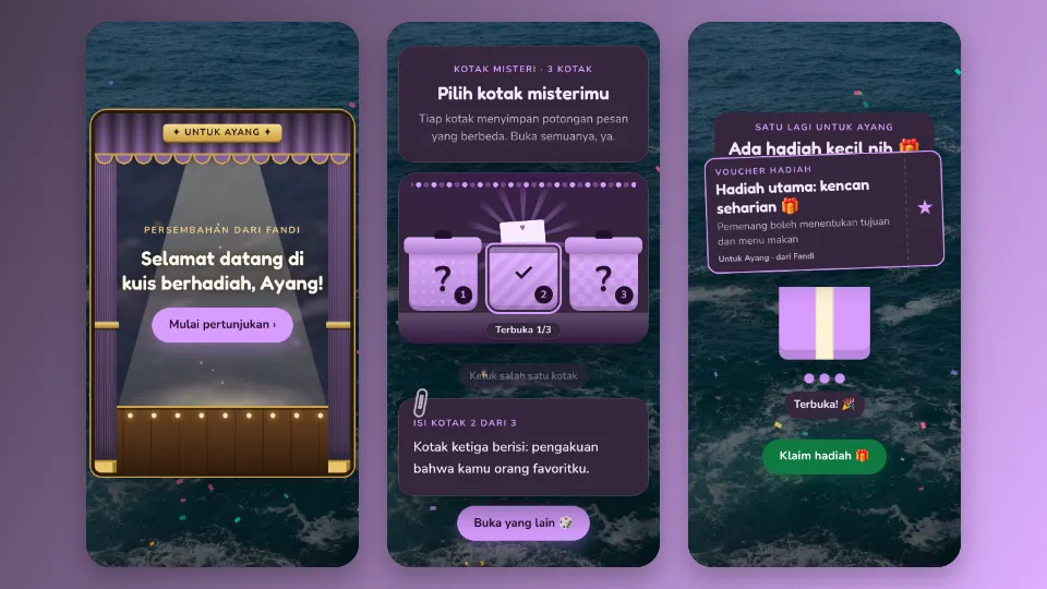 Contoh tampilan template Kotak Misteri