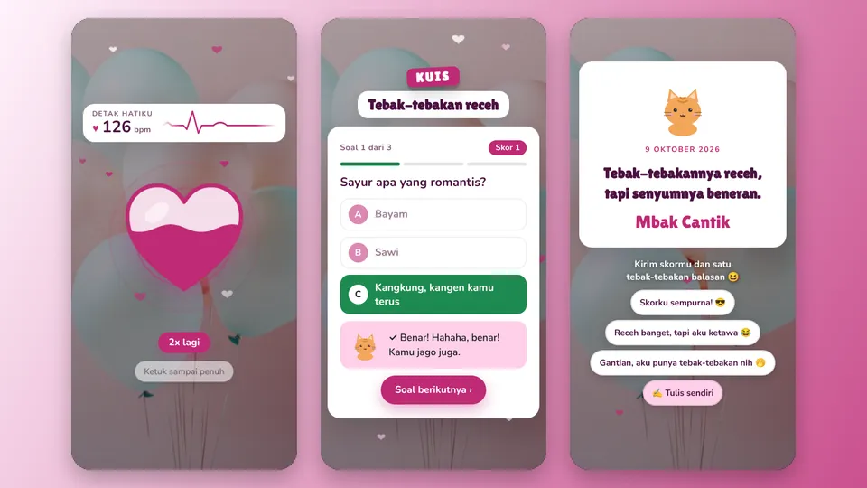 Contoh tampilan template Tebak-tebakan Cinta