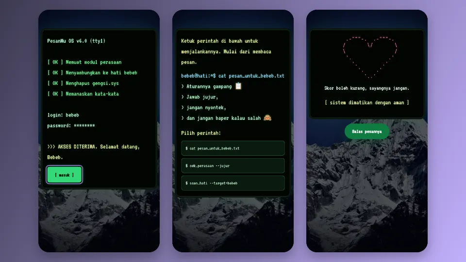Contoh tampilan template Terminal Rahasia