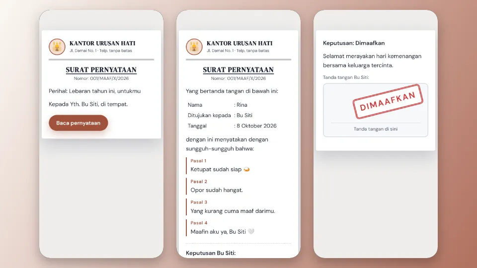 Contoh tampilan template Surat Pernyataan
