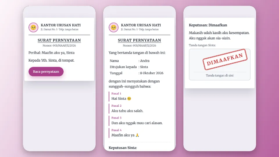 Contoh tampilan template Surat Pernyataan