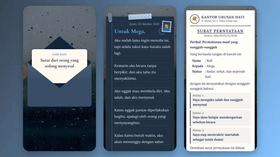 Contoh tampilan template Surat Permohonan Maaf