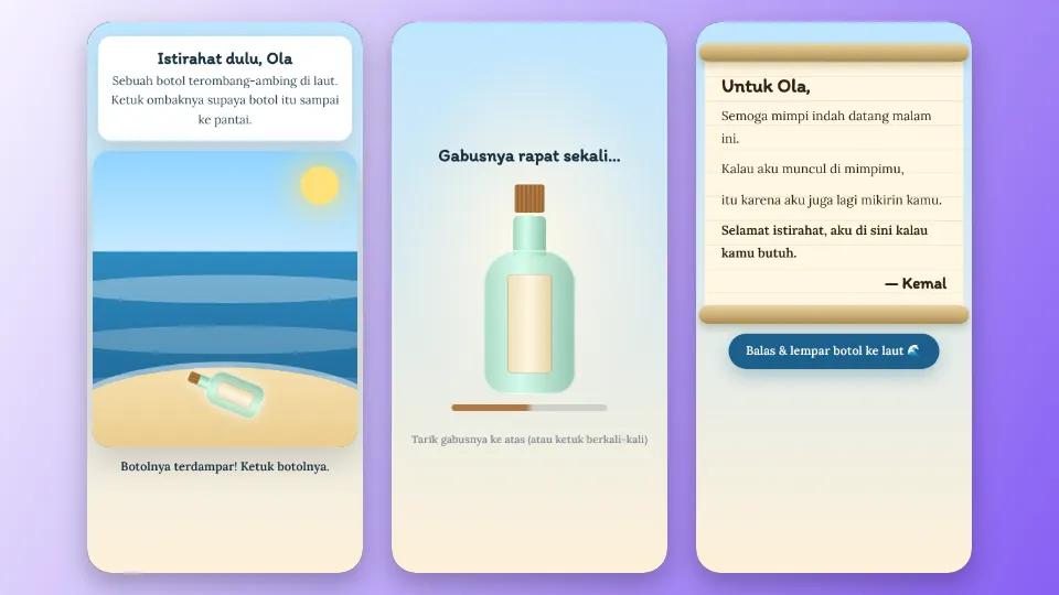 Contoh tampilan template Pesan dalam Botol