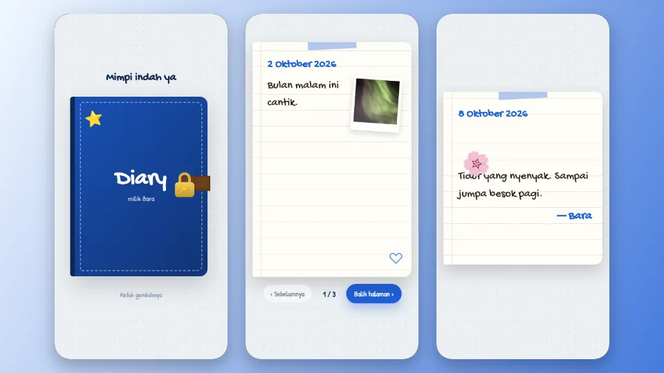 Contoh tampilan template Buku Harian