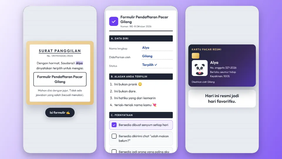 Contoh tampilan template Formulir Pendaftaran