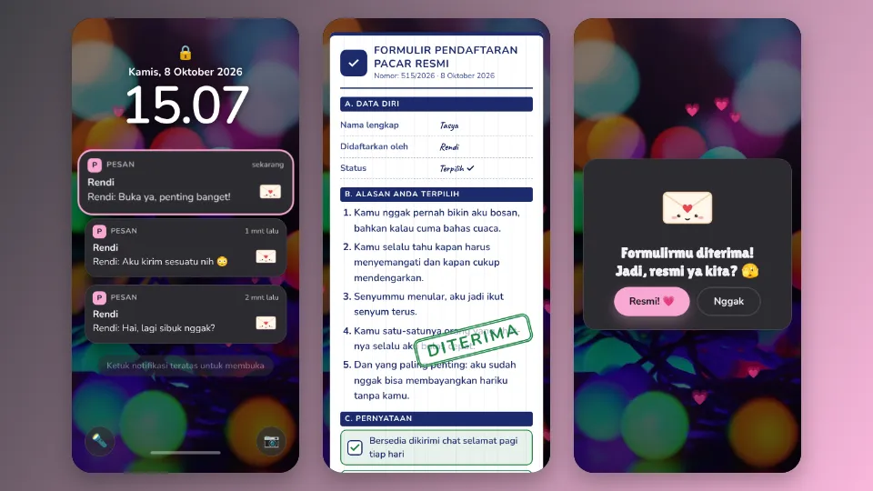 Contoh tampilan template Formulir Calon Pacar