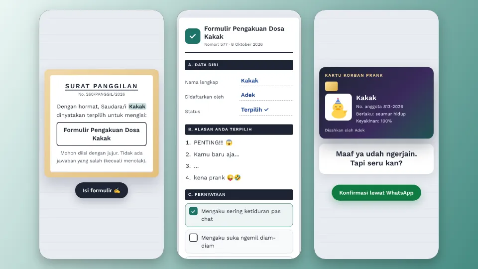 Contoh tampilan template Formulir Pendaftaran