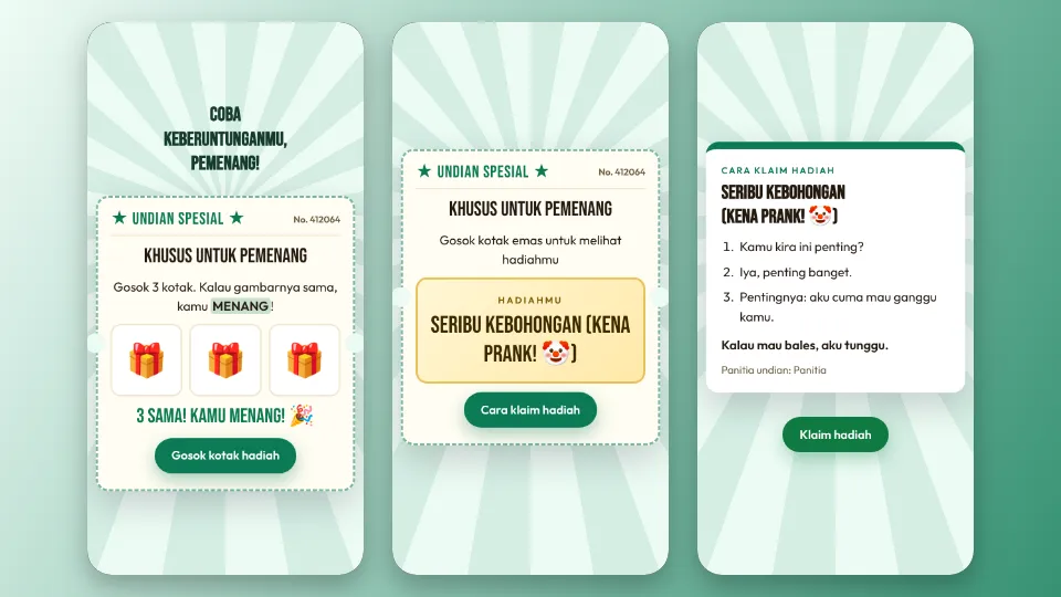Contoh tampilan template Tiket Gosok Berhadiah