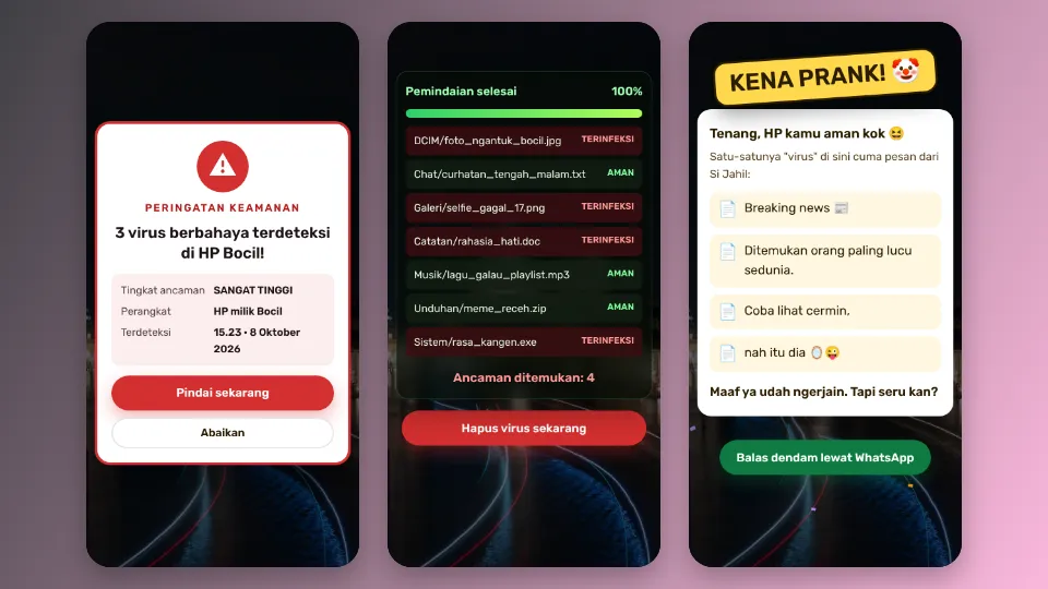 Contoh tampilan template Prank Virus