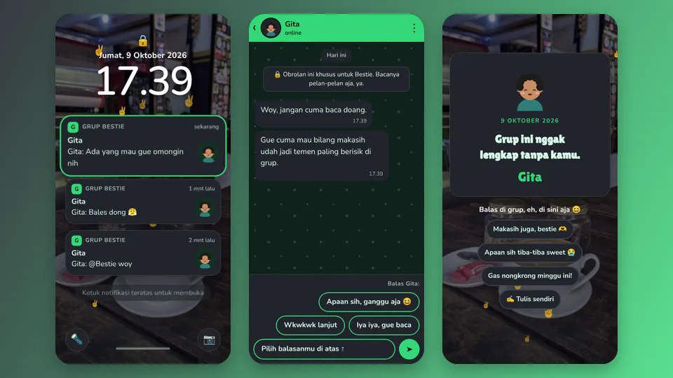 Contoh tampilan template Grup Chat Rahasia