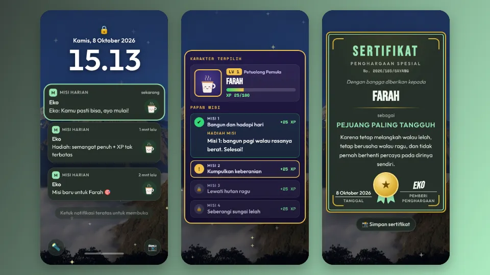 Contoh tampilan template Misi Pejuang Tangguh