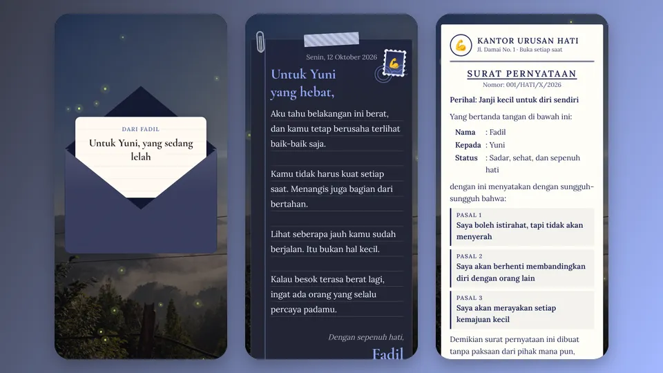 Contoh tampilan template Surat untuk Kamu yang Lelah