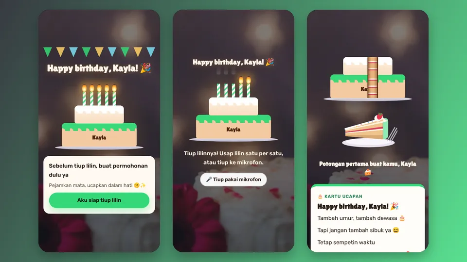 Contoh tampilan template Tiup Lilin