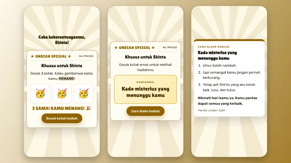 Contoh tampilan template Tiket Gosok Berhadiah