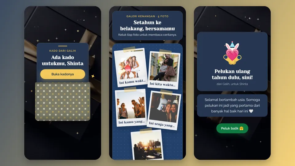 Contoh tampilan template Kotak Kenangan Ulang Tahun