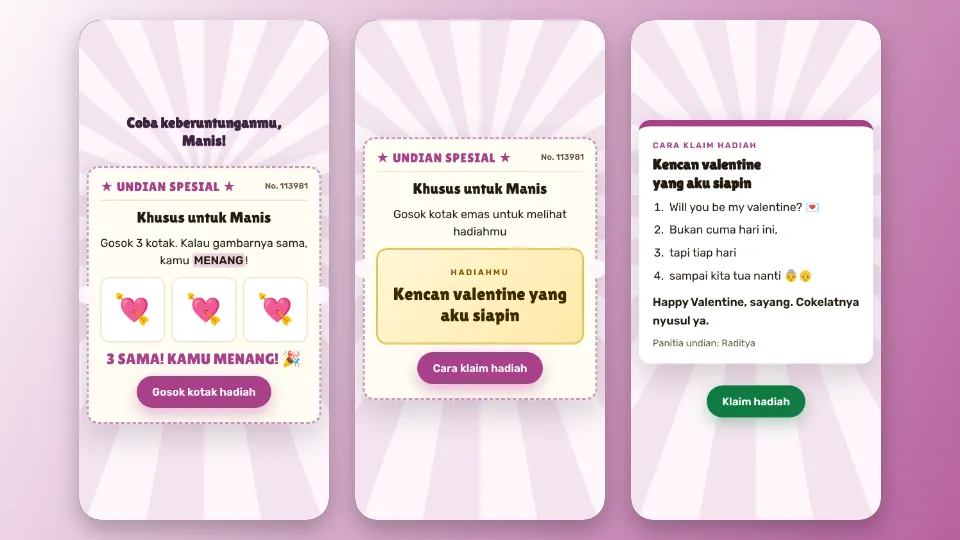 Contoh tampilan template Tiket Gosok Berhadiah