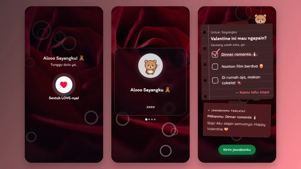 Contoh tampilan template Game Cokelat Valentine