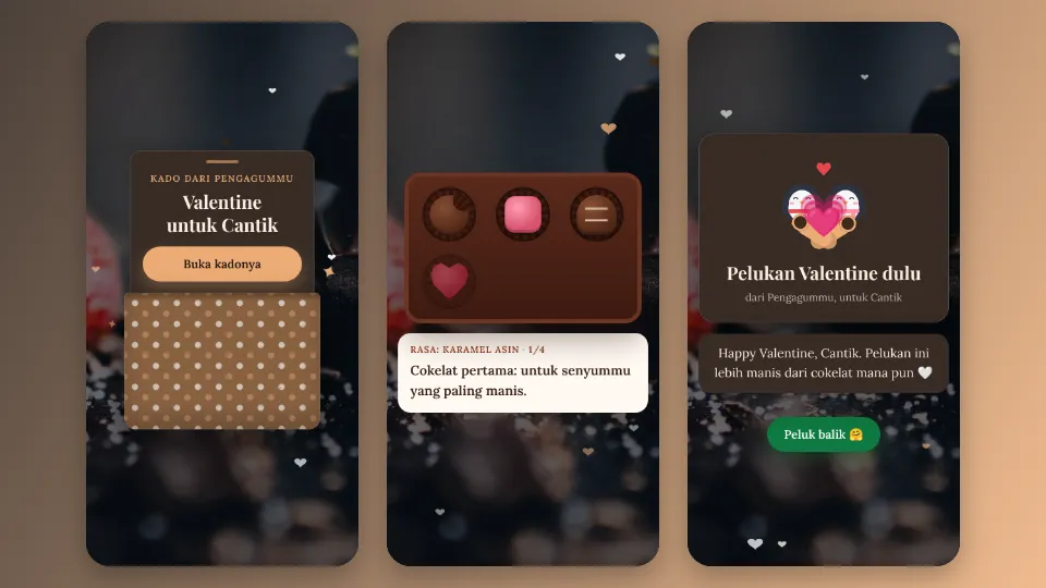 Contoh tampilan template Sekotak Cokelat Valentine