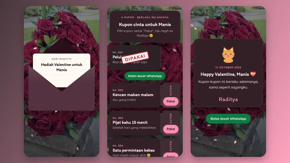 Contoh tampilan template Kupon Cinta Valentine