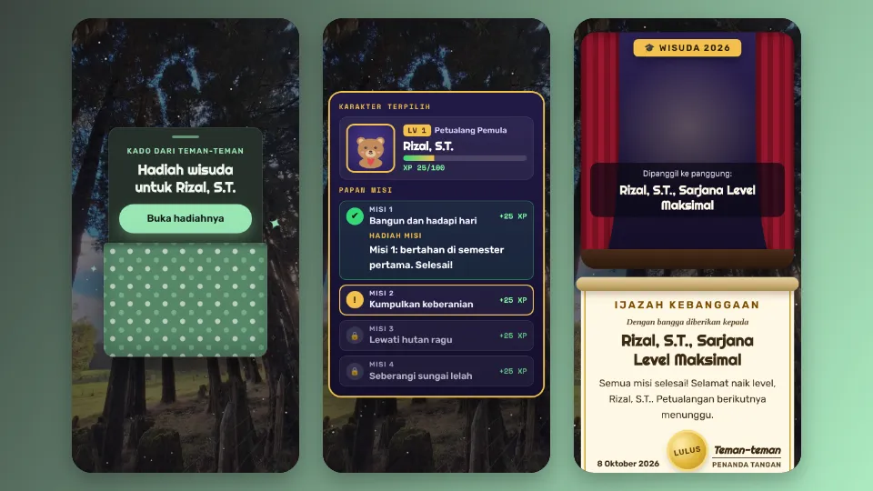 Contoh tampilan template Level Up Sarjana